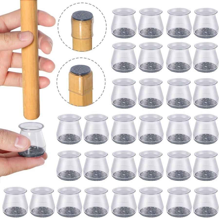 32 stuks Transparante Stoelpootbeschermers Ø 23-32 mm Silicone + Vilt Krasvrije Vloerbescherming voor Stoelen