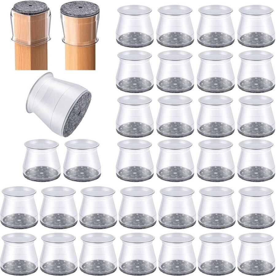 32 stuks Transparante Stoelpootbeschermers Premium Ø 33-50 mm (1.3-2) Silicone met Vilten Binnenkant Krasvrije Bescherming voor Parket Laminaat & Tegelvloeren Eenvoudig te Monteren