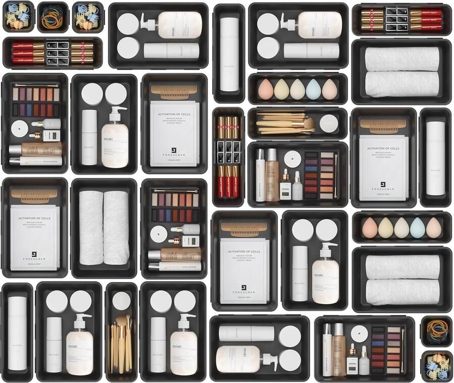 32 Stuks Zwart Lade Organizer Set Plastic Bureau Verdelers voor Make-up Sieraden en Gadgets
