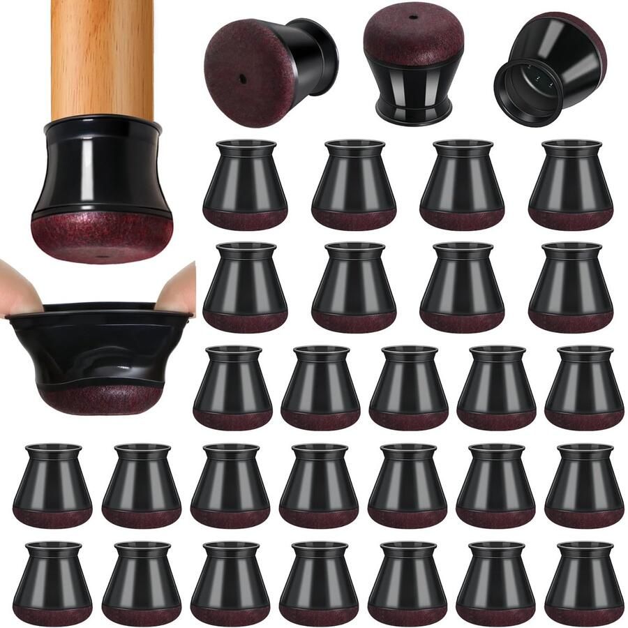 32 stuks zwarte stoelpootdoppen ronde siliconen stoelpootbeschermers beschermdoppen voor stoelpoten met omwikkeld vilt viltglijders voor stoelen (pasvorm: 20 1-30 mm)