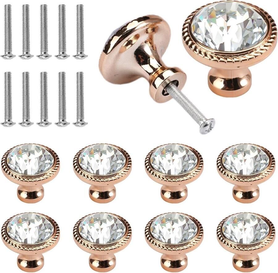 32mm Kristal Kast Knoppen Set van 10 Stuks voor Lades en Kasten Transparante Kristallen Deurknoppen voor Vintage Meubels Inclusief Schroeven