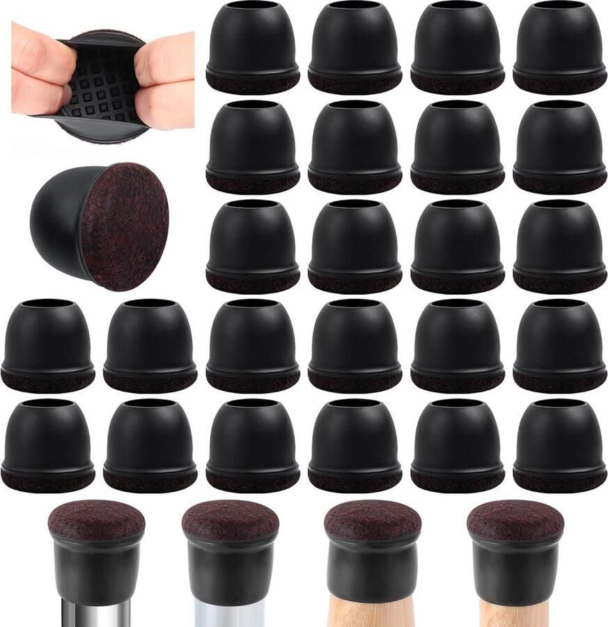 32PCS Black Silicone Chair Leg Floor Protectors No Noise No Scratches Furniture Feet Pads XL Round Shape