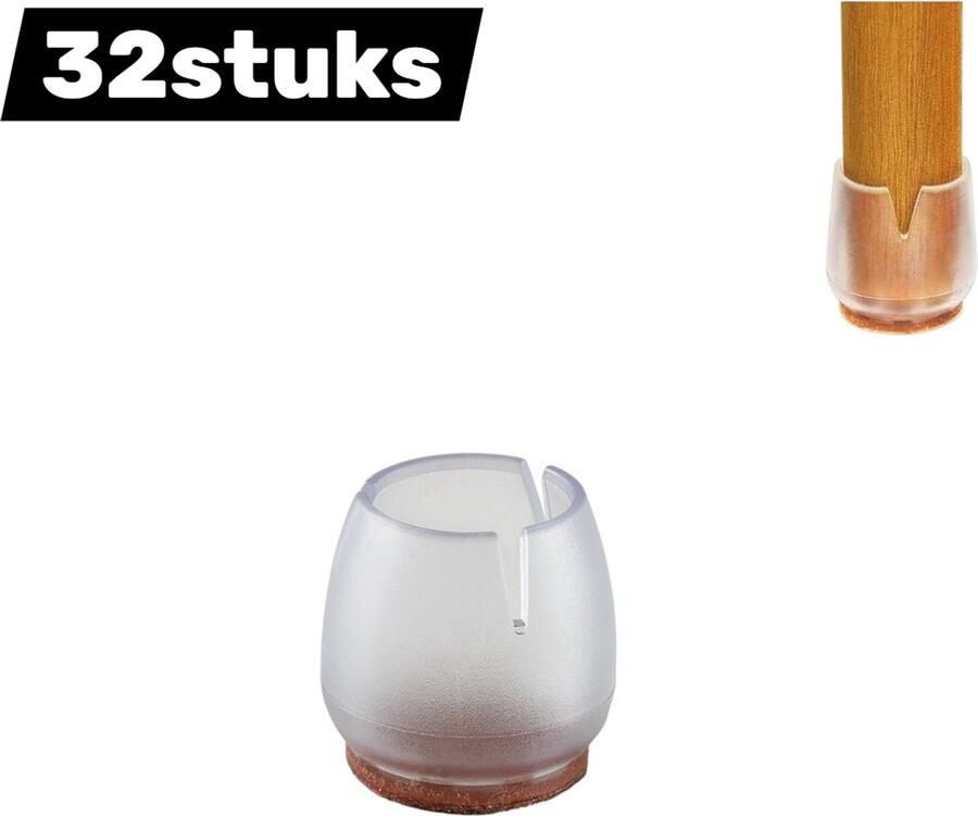 32stuks Meubelbeschermers Voor stoel- en tafelpoten Siliconen Antislip Voorkomt krassen op houten vloeren Geschikt voor tafelpoten van 2 5-2 9 cm Vermindert geluid Rond Transparant