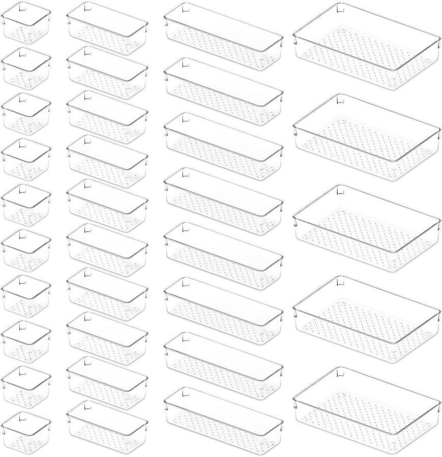 33 Stuks Lade Bureau Badkamer Organizer Dressoir Verdelers Dienbladen Opbergbakken Scheidingsdoos voor Make-up Kantoor Sieraden Gadgets Slaapkamer