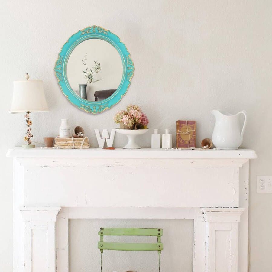 33 x 17 6 cm decoratieve wandspiegel vintage hangende spiegels voor slaapkamer woonkamer dressoir decor ovaal (blauw)