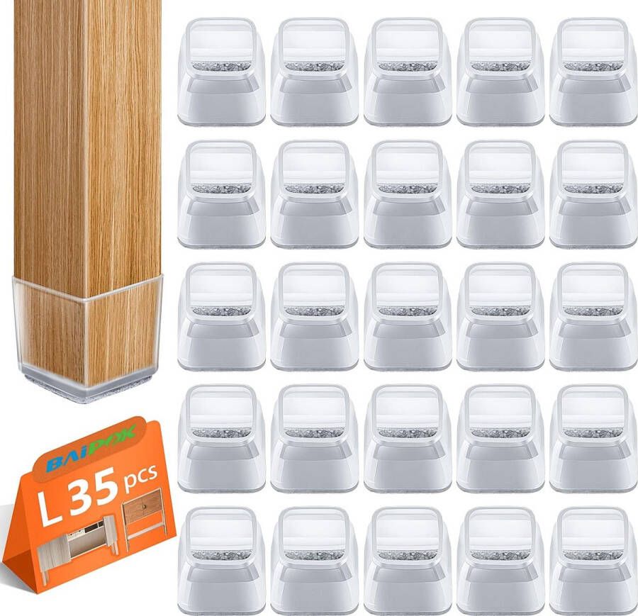 35 stks stoelpootdoppen vierkant stoelpootdoppen met vilt vloerbeschermers voor stoelen doorzichtige siliconen stoelpootkussens om vloeren te beschermen groot (30-40 mm)