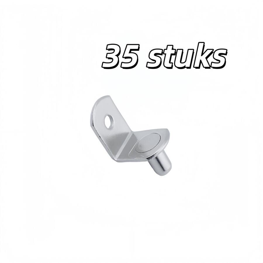 35 stuks Beugels met pennen Corrosiebestendig Geschikt voor boekenplanken keukenkastjes en kasten L-vormig Vernikkeld