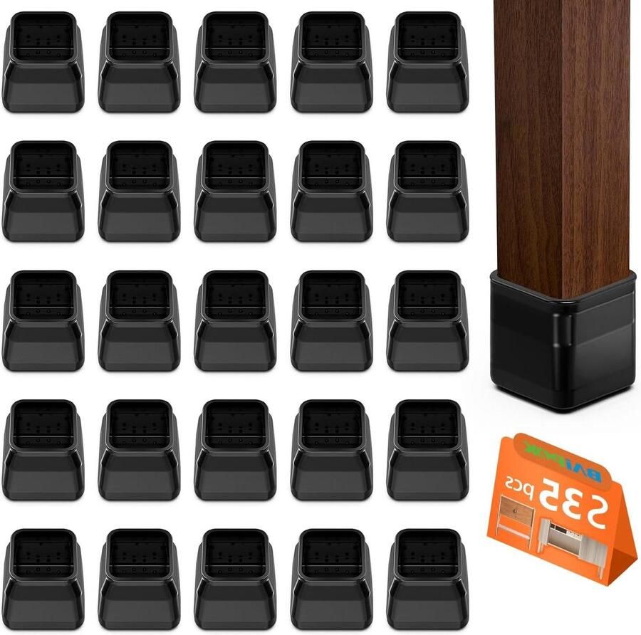 35 stuks vloerbeschermers vierkant zwart stoelpootdoppen met vilt ter bescherming van vloeren klein (23-31 cm)