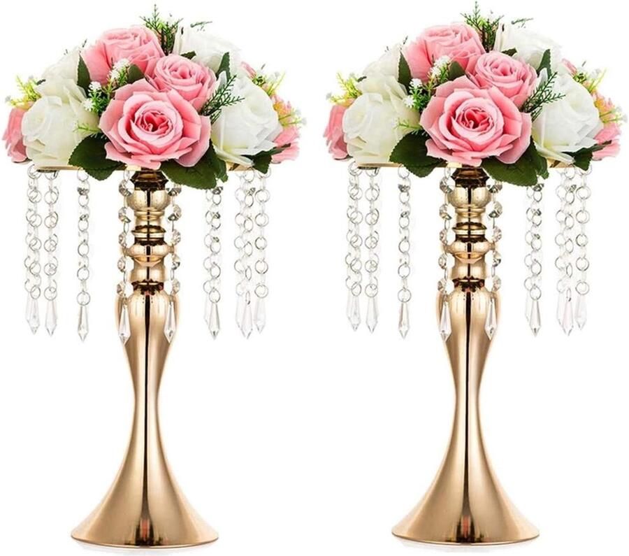35cm Gouden Vaas Voor Bruiloft Middelpunt Tafels Kristal Metalen Bloemstandaard Feest Verjaardag ceremonie Evenement Receptie Tafels