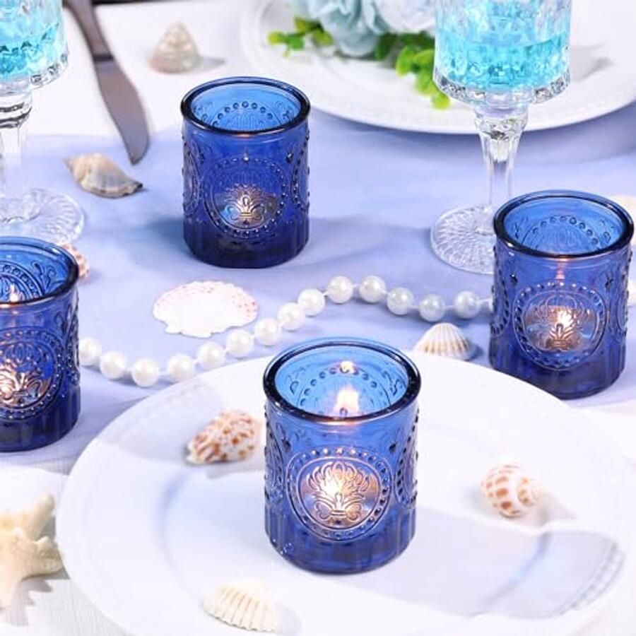 36 Stuks Blauwe Votive Kaarsenhouders voor Tafel Decoratie en Bruiloften