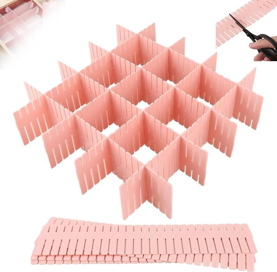 36 stuks ladeverdelers 324 x 7 cm verstelbaar opbergsysteem roze lade-organizer voor ondergoed en sokken kunststof ladeverdelers slaapkamer commode kast cosmetica opbergsysteem