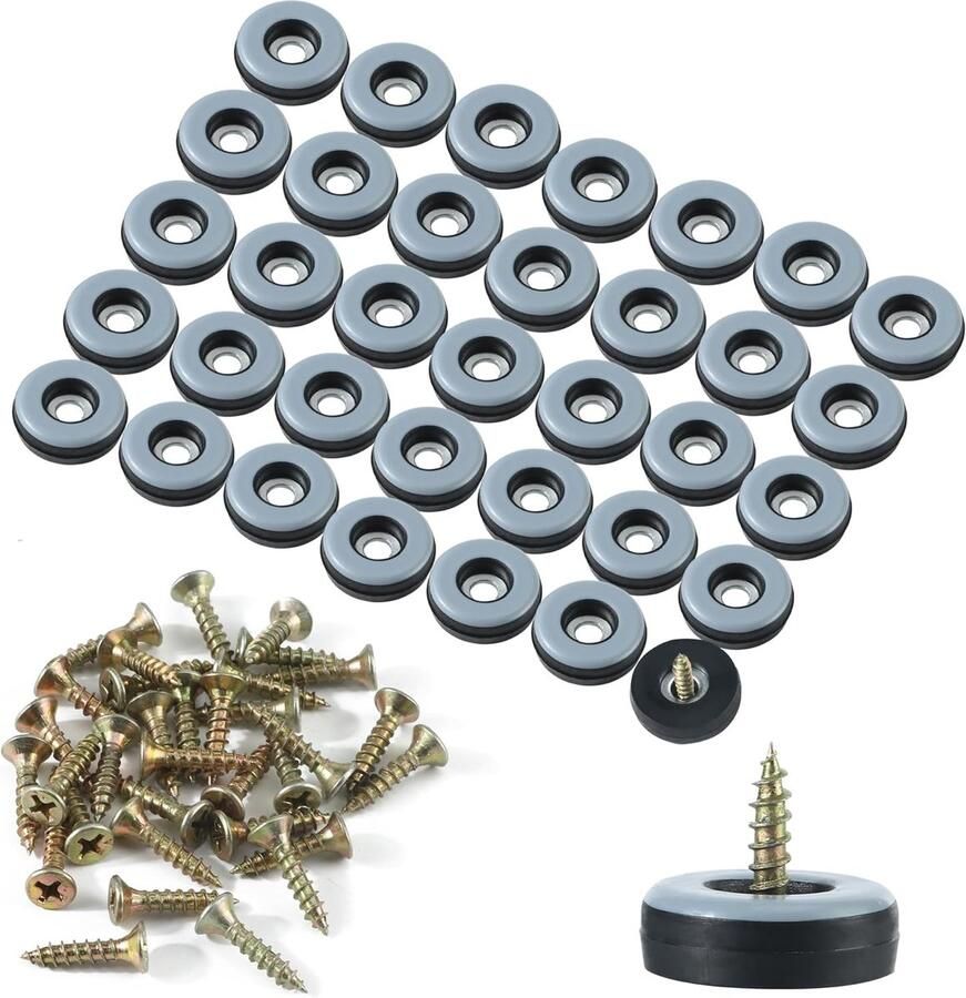 36 stuks teflon glijders om te schroeven meubelglijders Ø 22 mm vloerglijders met 36 stuks roestvrijstalen schroeven rond teflon meubelglijderset voor meubels stoelen stoelpoten