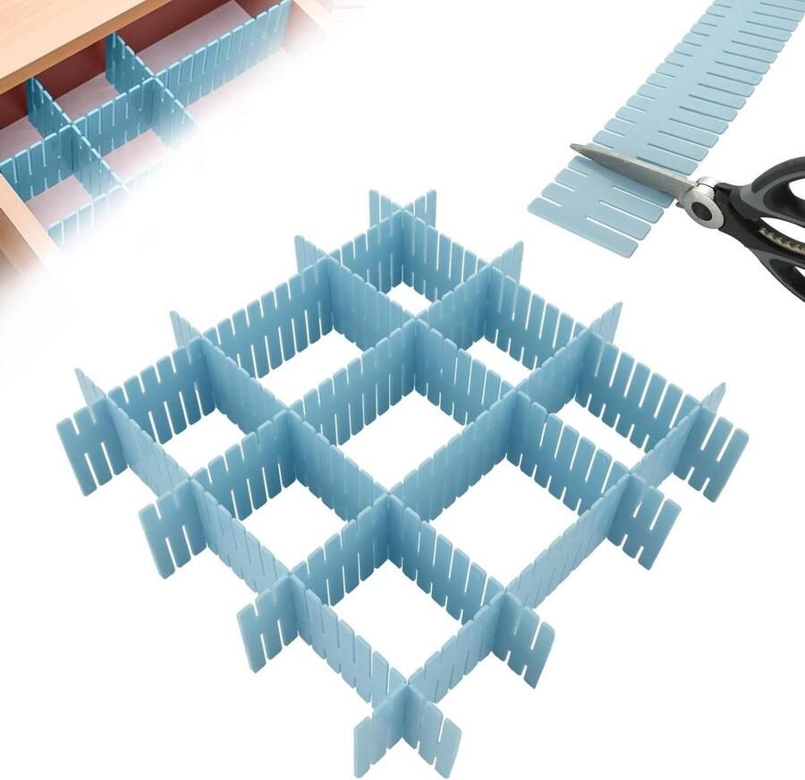 36 stuks verstelbare ladeverdelers 324 x 7 cm blauwe lade-organizer voor ondergoed en sokken opbergsysteem van kunststof voor slaapkamer commode kast