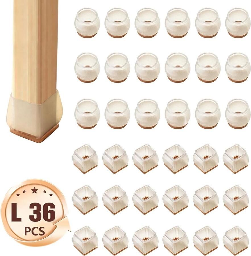36 stuks vierkante ronde stoelpootdoppen beschermkappen voor stoelpoten stoelpootbeschermers vierkante siliconen stoelpootdoppen vierkante stoeldoppen stoelpootvloerbeschermers voetdoppen voor tuinstoelen (L)