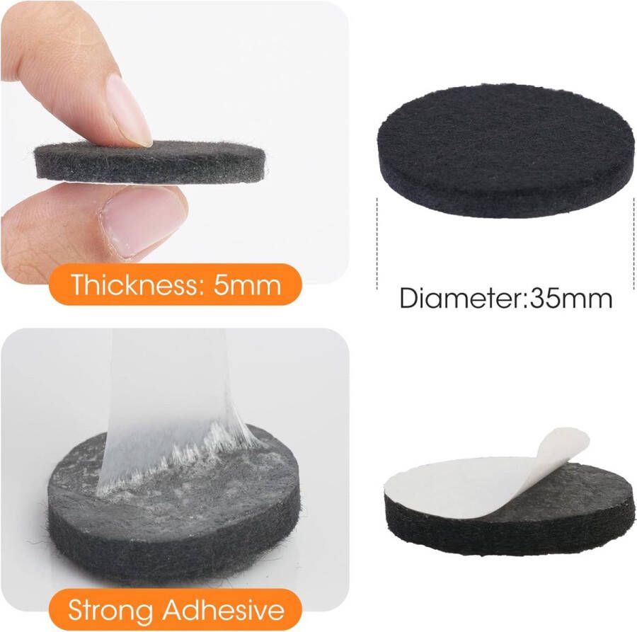 36 stuks viltglijders zelfklevend rond 35 mm zwart vilten pads stoelen met 5 mm dik meubelglijders vloerglijders bescherming van je meubels vloeren