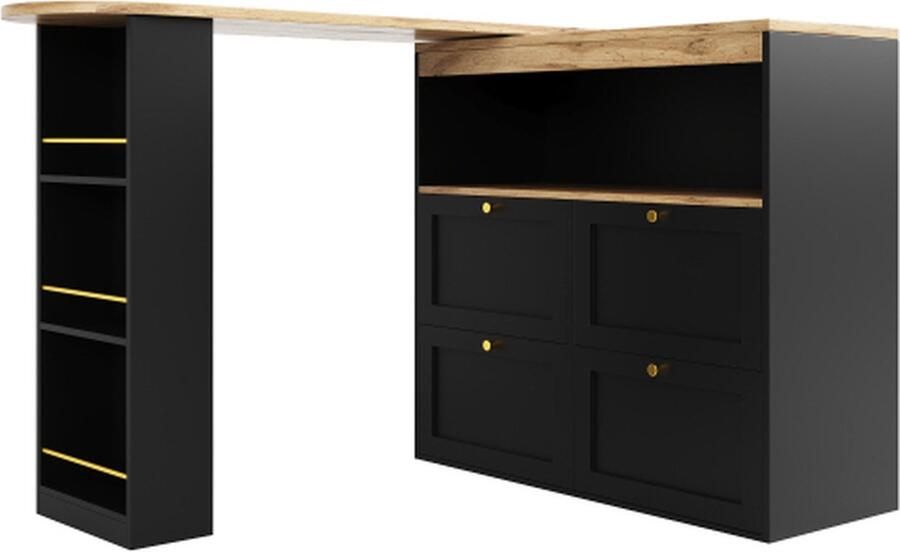 Zonder merk Gotagee 360° draaibare bartafel met 4 lades en open planken geschikt voor eetkamer studeerkamer woonkamer