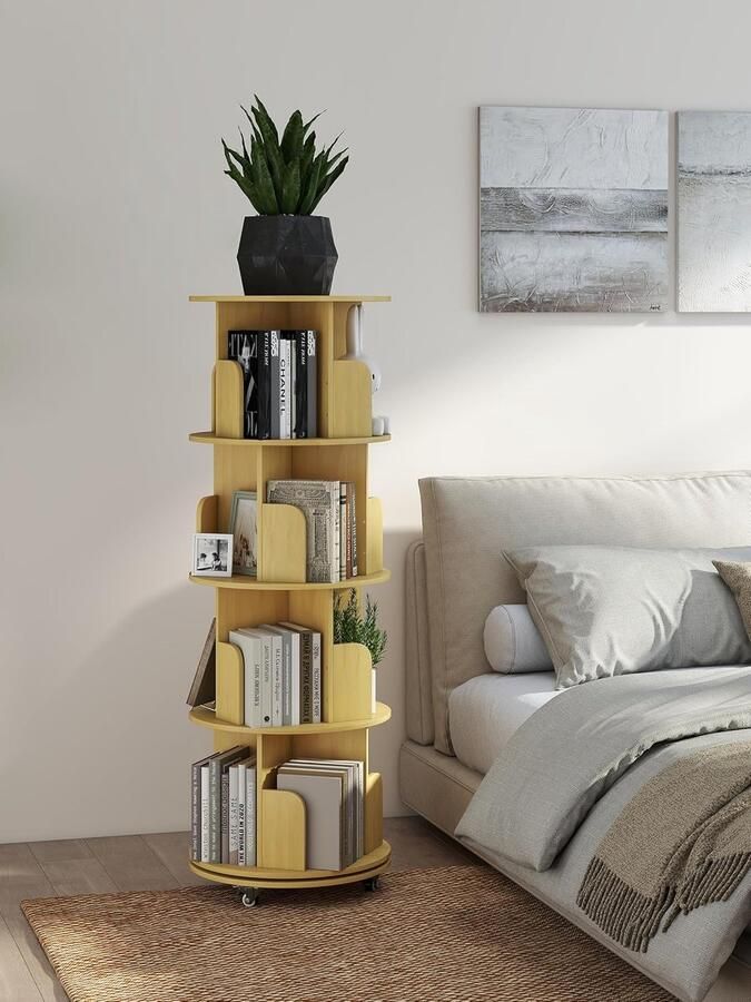 360° draaibare boekenkast multifunctioneel 1 stuk massief hout 46 cm diameter