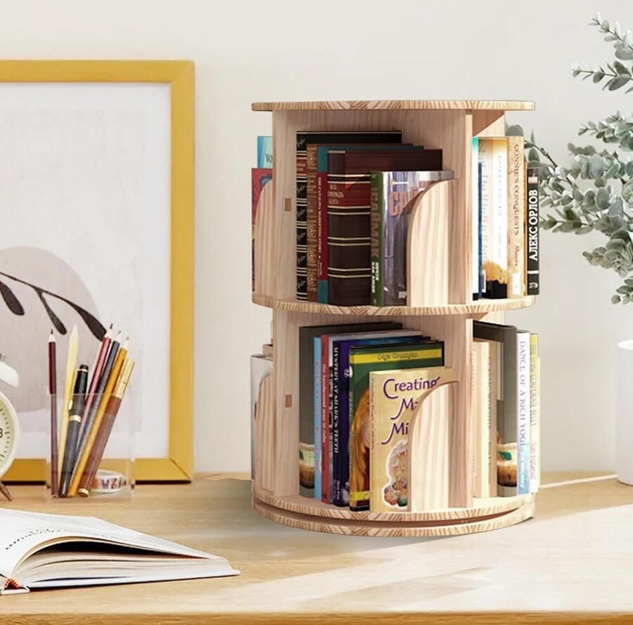 360° draaibare boekenkast ruimtebesparend natuurlijk grenenhout