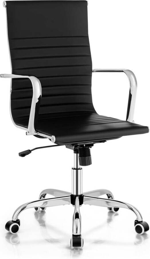360° draaibare bureaustoel van PU-leer in hoogte verstelbare bureaustoel met hoge rugleuning gebogen armleuningen 5 wielen moderne draaistoel voor werkkamer en kantoor (zwart)