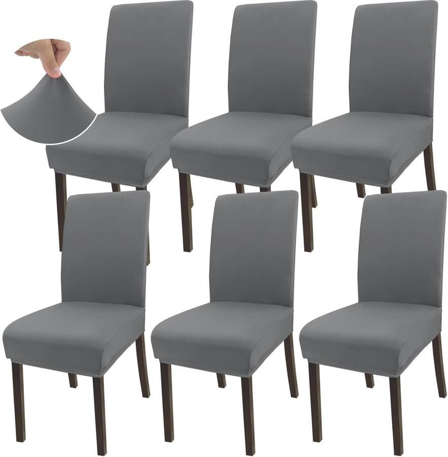 Rekbare Eetkamerstoelhoezen Set van 6 Lichtgrijs Universele Microvezel Stoelhoezen voor Eetkamer Keuken en Restaurant
