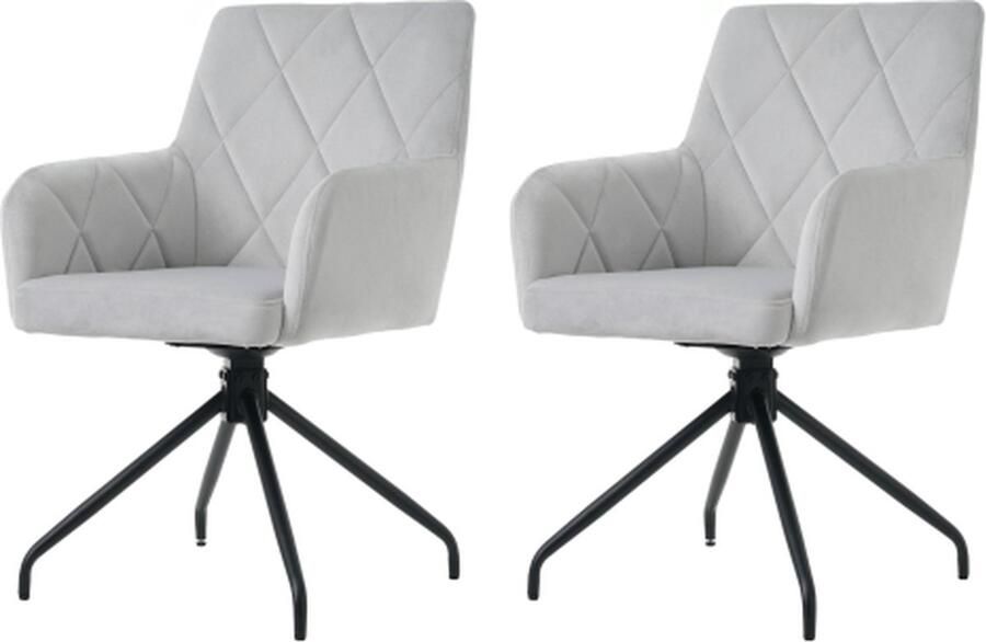 Merlooks Set van 2 360° draaibare eetkamerstoelen met ruitpatroon gestoffeerde fauteuil met 4 metalen poten moderne loungestoel woonkamerstoel voor slaapkamer studeerkamer lendensteun