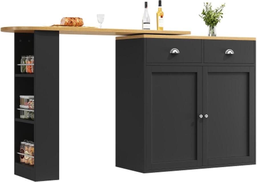 360° draaibare eettafel eenvoudig en modern multifunctionele opbergruimte geschikt voor slaapkamer woonkamer eetkamer draaibaar dressoir met 2 lades 2 deuren zijplanken zwart