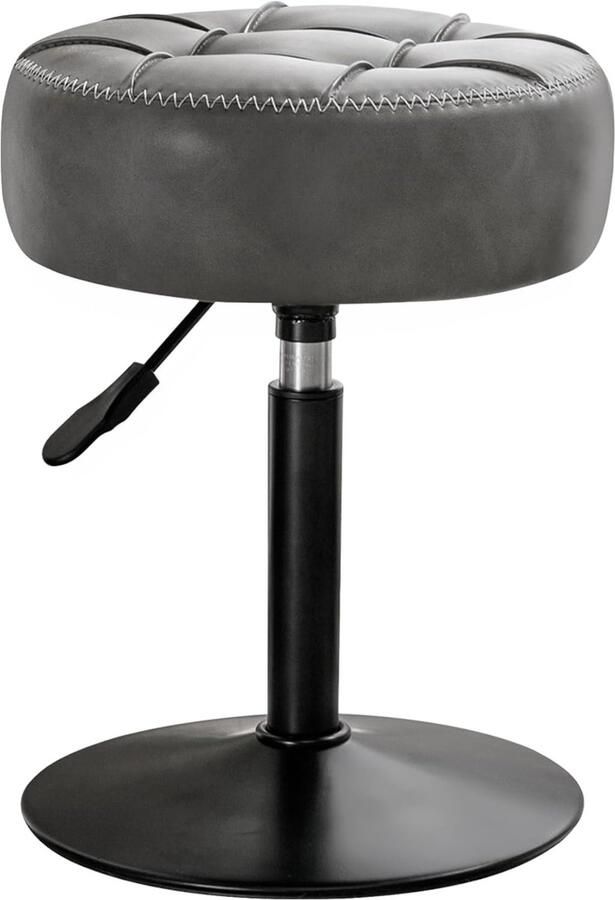 360° draaibare kaptafel kruk in hoogte verstelbaar make-upkruk zitkruk van kunstleer met knopgevoerd design donkergrijs