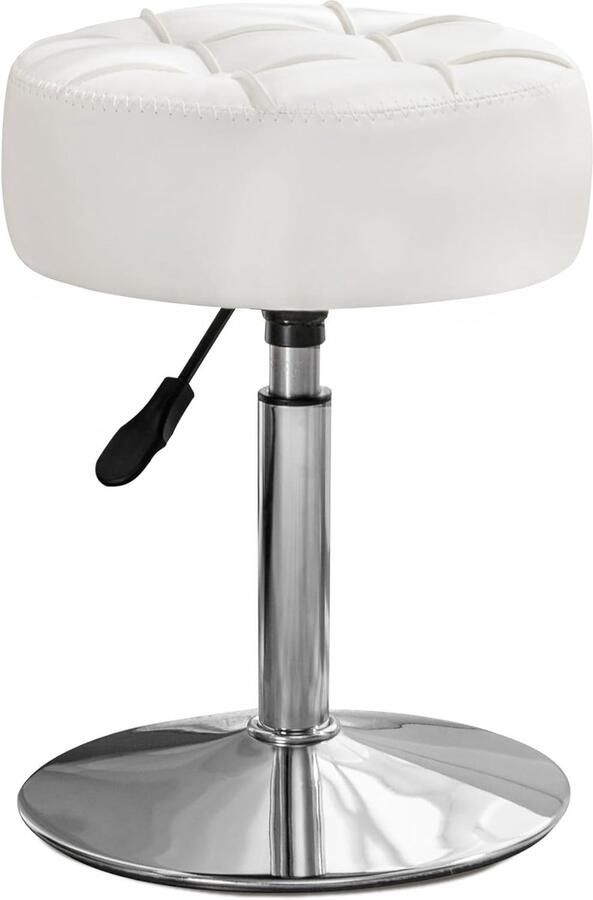 360° draaibare kaptafel kruk in hoogte verstelbaar make-upkruk zitkruk van kunstleer met knopgevoerd design wit