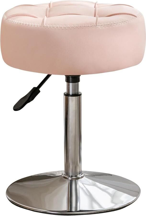 360° draaibare kaptafel kruk in hoogte verstelbaar make-upkruk zitkruk van kunstleer met knopgevoerd design roze