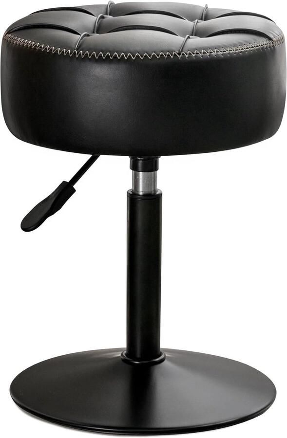 360° draaibare kaptafel kruk in hoogte verstelbare make-upkruk kruk van kunstleer met knopen gevoerd design donkerzwart