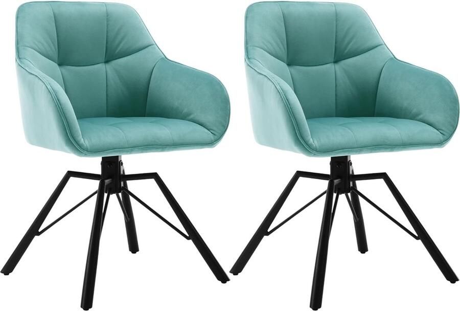 360° draaibare stoel set van 2 eetkamerstoelen Scandinavische stoel keukenstoel eetkamerstoel fluweel gevoerde zitting metalen poten Turks groen BH365ts-2