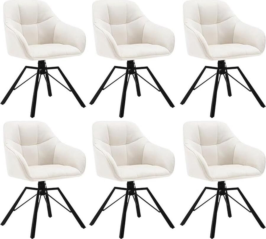 360° draaibare stoel set van 6 eetkamerstoelen Scandinavische stoel keukenstoel eetkamerstoel fluweel gevoerde zitting metalen poten crème BH365cm-6