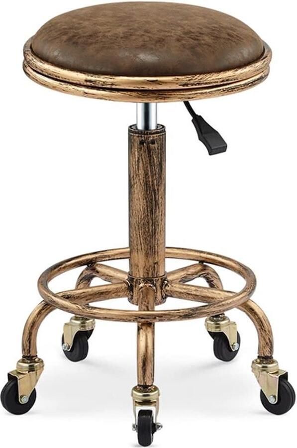 360° draaibare vintage barkruk in hoogte verstelbaar rolkruk 50-64 cm kapperskruk werkplaats kruk tafel bar kruk lichtbruin Barkruk