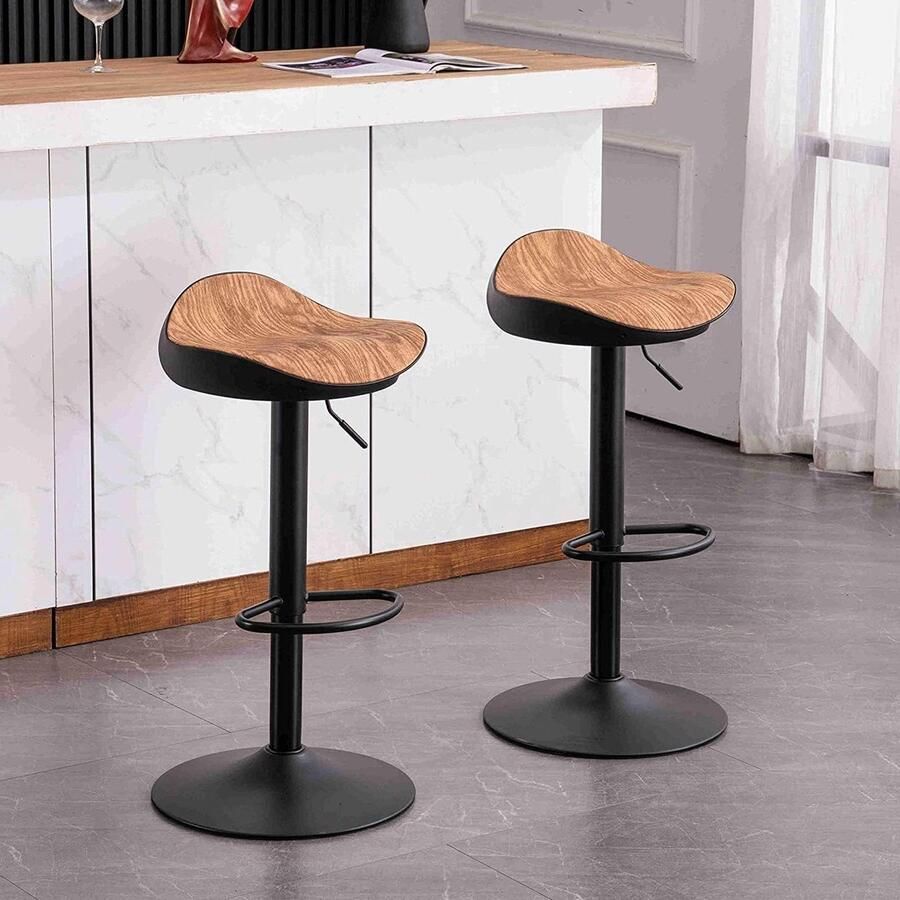 360-graden draaibare en in hoogte verstelbare moderne barkruk set van 2 armloos met houtnerf Aanrecht Barkruk