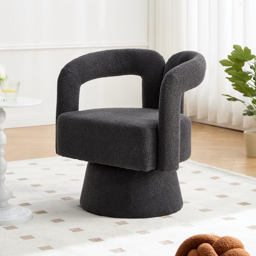 360 graden draaibare knuffelton-accentstoelen ronde fauteuils met brede bekleding fauteuil met zachte stoffen voor woonkamer slaapkamer kantoor wachtkamer donkergrijs