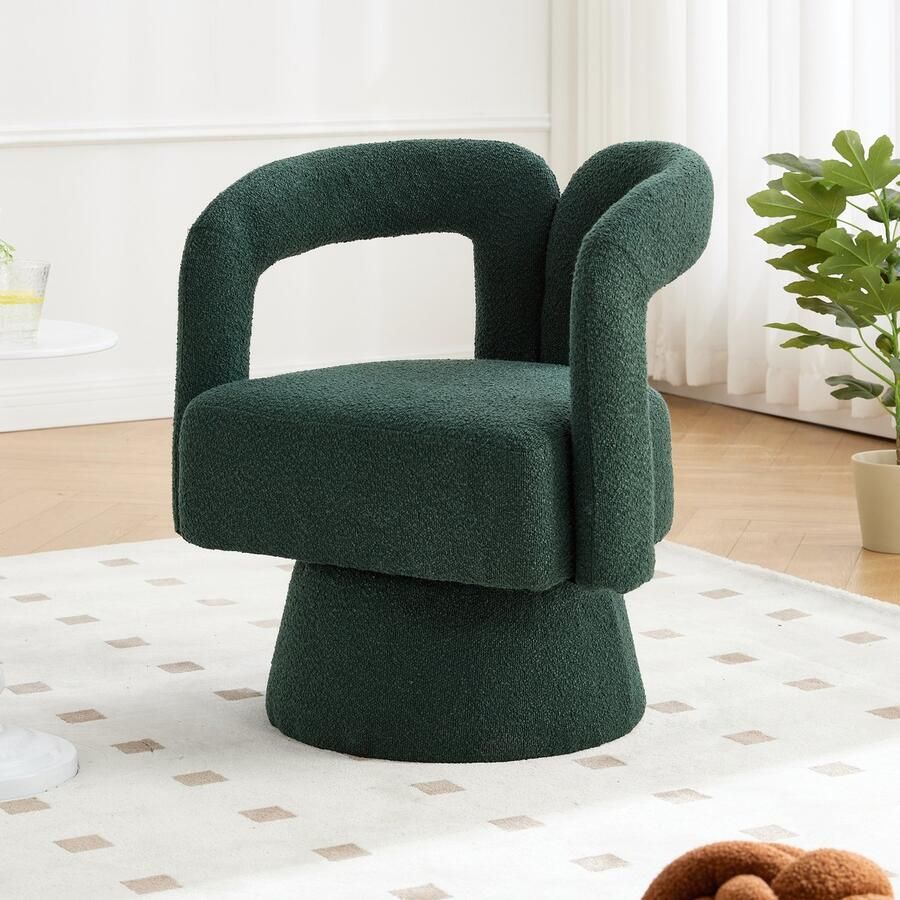 360 graden draaibare knuffelton-accentstoelen ronde fauteuils met brede bekleding fauteuil met zachte stoffen voor woonkamer slaapkamer kantoor wachtkamer smaragdgroen