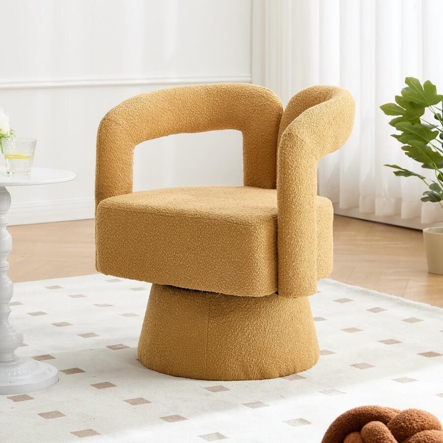 360 graden draaibare knuffelton-accentstoelen ronde fauteuils met brede bekleding fauteuil met zachte stoffen voor woonkamer slaapkamer kantoor wachtkamer mosterdgeel