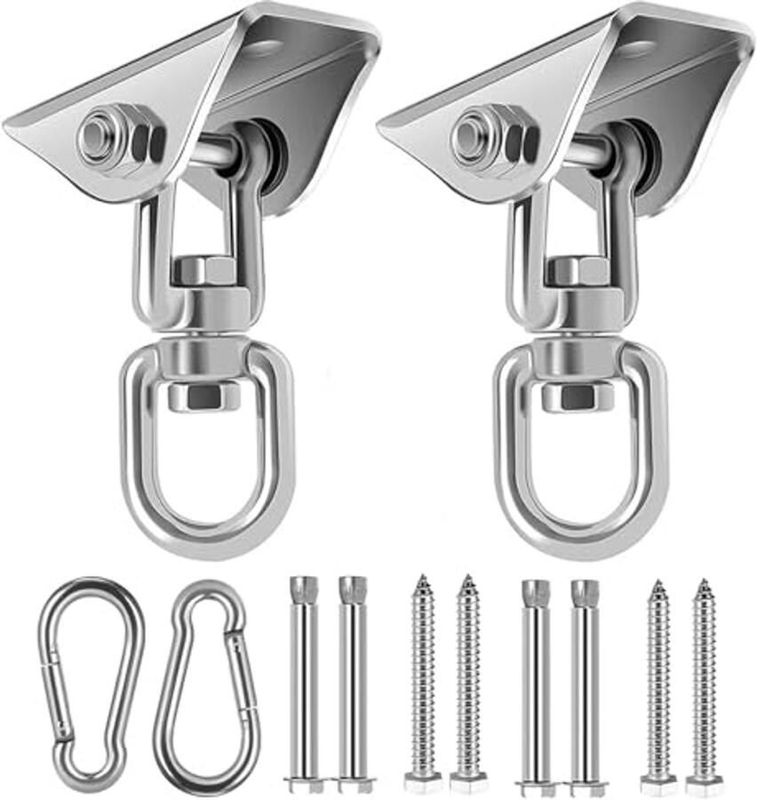 360 Graden Draaibare Plafondhaken voor Hangstoelen Schommels en Yogadoeken 450 kg Capaciteit Roestvrij Staal (2 Stuks)
