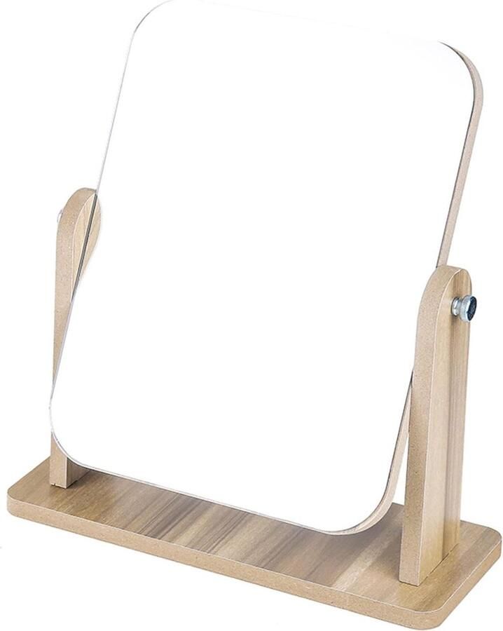 360 Graden Draaibare Tafelblad Make-up Spiegel met Houten Standaard voor Badkamer Locker School Koelkast Workshop