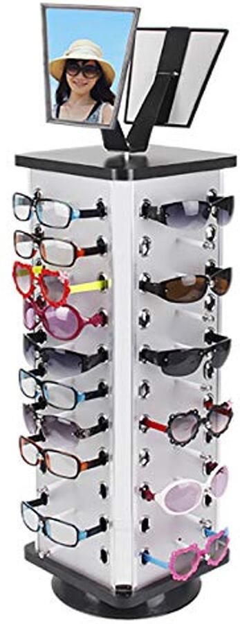 360 Graden Rotating Zonnebrillen Rek met Spiegel Vrijstaand Organisator voor 44 Zonnebrillen Perfect voor Winkelshow