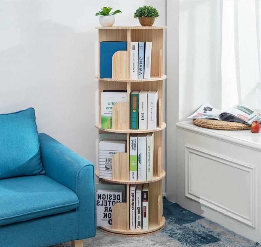 360 Roterende Boekenplank Vloer Staande Boekenkast met Opbergrek Kinderen & Volwassenen Multifunctionele Boekenplank Organizer