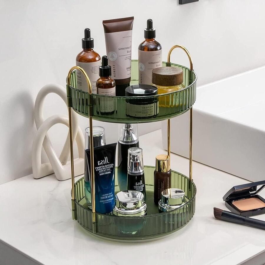 360 ° roterende make-up organizer 2 niveaus cosmetische dressoir organizer parfum organisatoren voor keuken badkamer groen