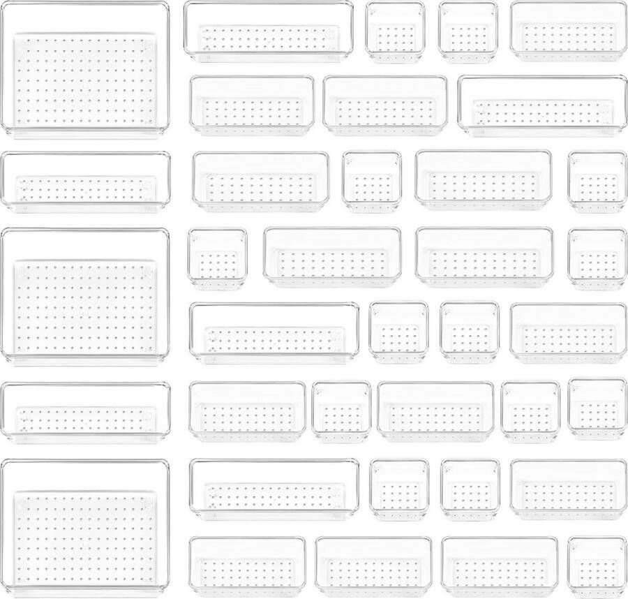 37 stuks lade-organizer met 4 maten transparante kunststof make-uptafel-organizer badkamerorganizer cosmetica-organizer te gebruiken voor make-up keuken kantoor kast