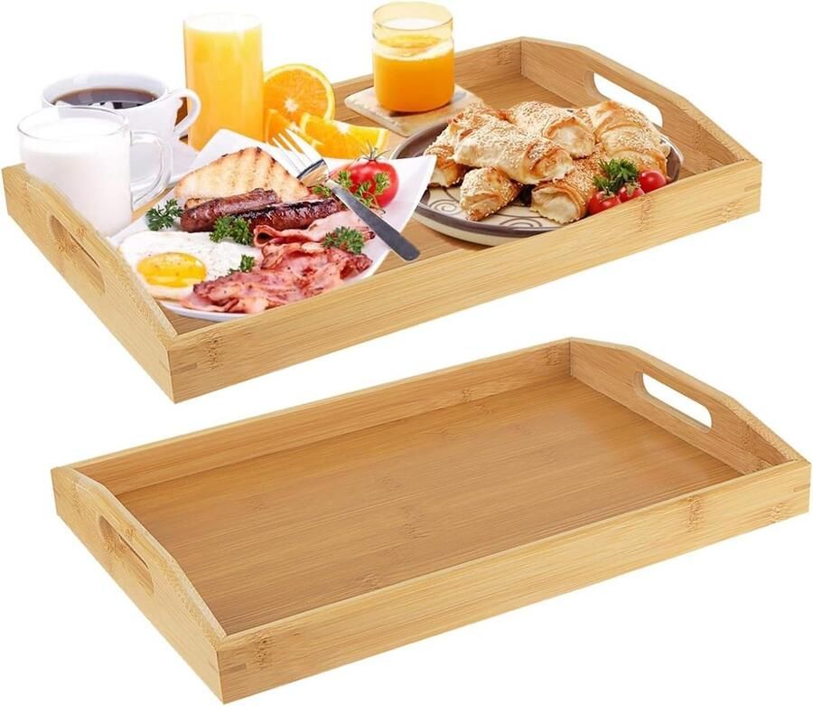 38-25-5 cm bamboe dienblad met handgrepen rechthoekig keukendienblad bamboe serveerschaal ontbijtdienblad voor ontbijt thee salontafel keuken