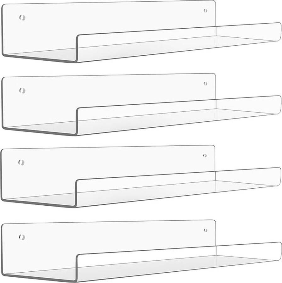 380 mm Doorzichtig Acryl Zwevende Planken [4 Pack] Onzichtbare Hangende Planken voor Boeken Decoratie Planten Speelgoed Vertoon Planken voor Slaapkamer Woon- Badkamer en Meer
