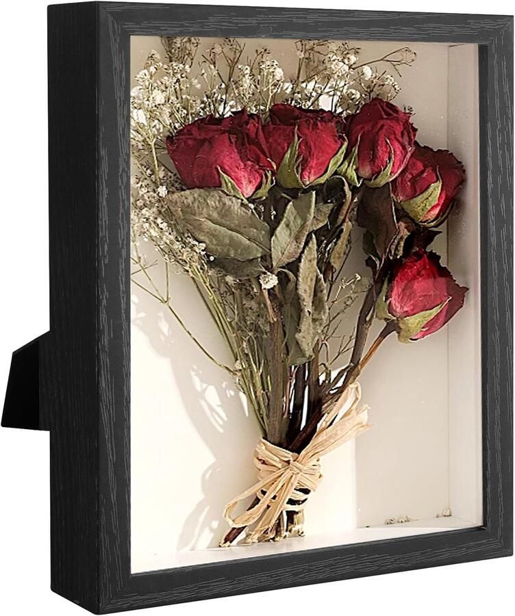 3D Foto Lijst 15 x 20 cm Diepe Houten Fotolijst 3D Vulframe Fotolijst met Glaspaneel Voor Wanddecoratie of Bureau Familieherinneringen Cadeaus Zwart