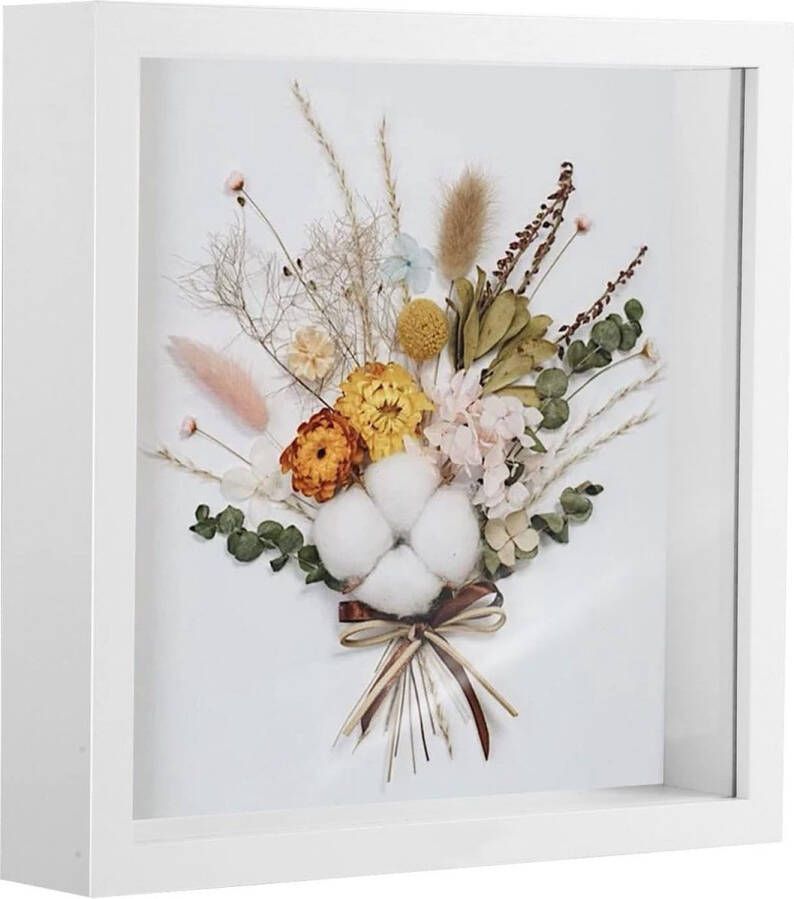 3D-fotolijst 20 x 20 x 4 cm objectlijst diepe fotolijst voor opvullijst vierkante lijst voor foto's bloemen bruidsboeket doe-het-zelf kerstdecoratie muur bureau (wit)