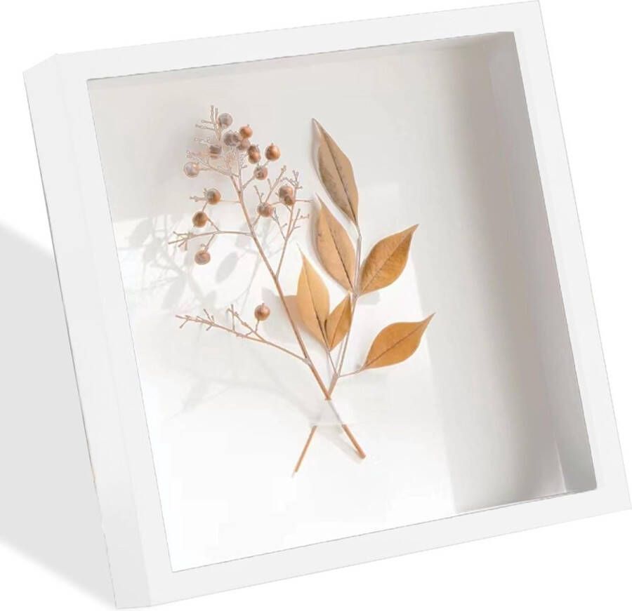 3D fotolijst binnenafmetingen 25 x 25 x 3 cm objectlijst vierkant voor foto's bruidsboeket doe-het-zelf herinneringen decoratieve wand bureau (wit)