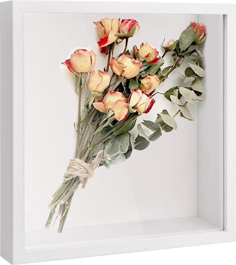 3D-fotolijst diepe 3D-objectlijst schaduwbox vitrine met transparant acrylplaatframe houten 3D-lijst voor medailles foto herinneringsstukken bloemen (wit 22 x 22 cm)