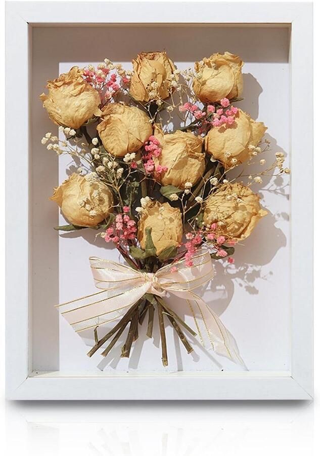 Allecto Plus Houten 3D-fotolijst voor tafel en muur Diepe schaduwbox voor bloemen en toegangskaarten A4 formaat 3 cm binnendiepte